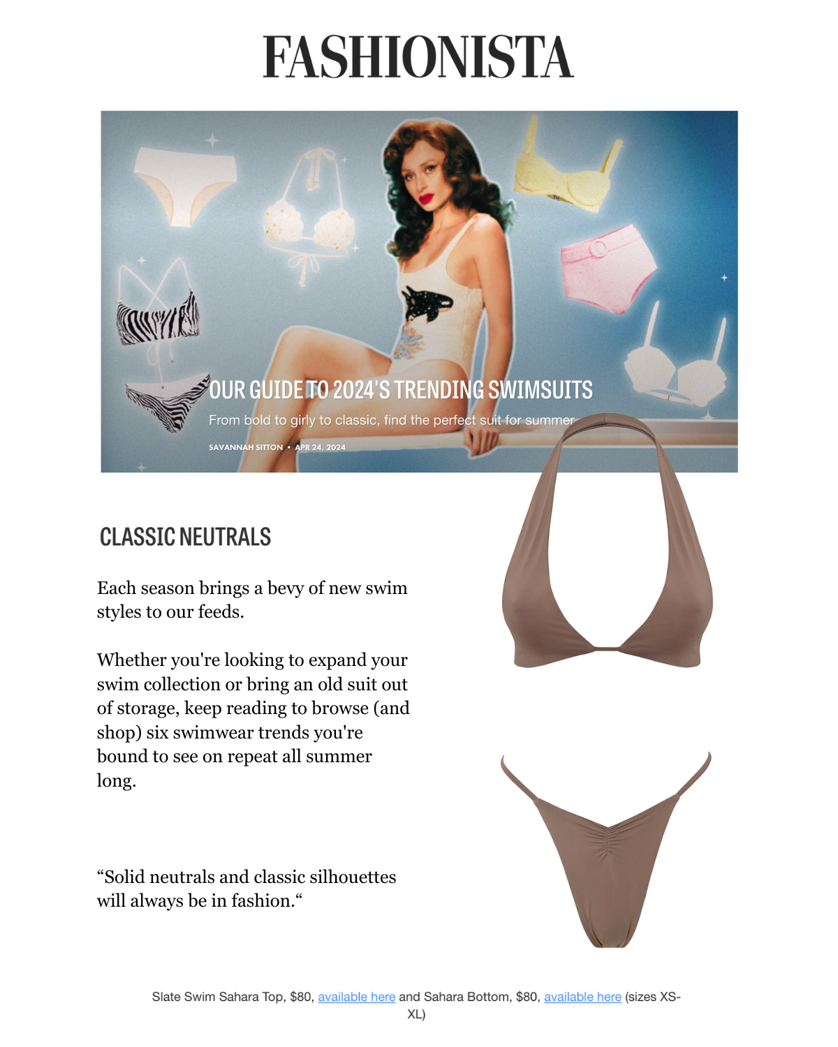 Excerpt featuring Slate Swim in Fashionista Magazine