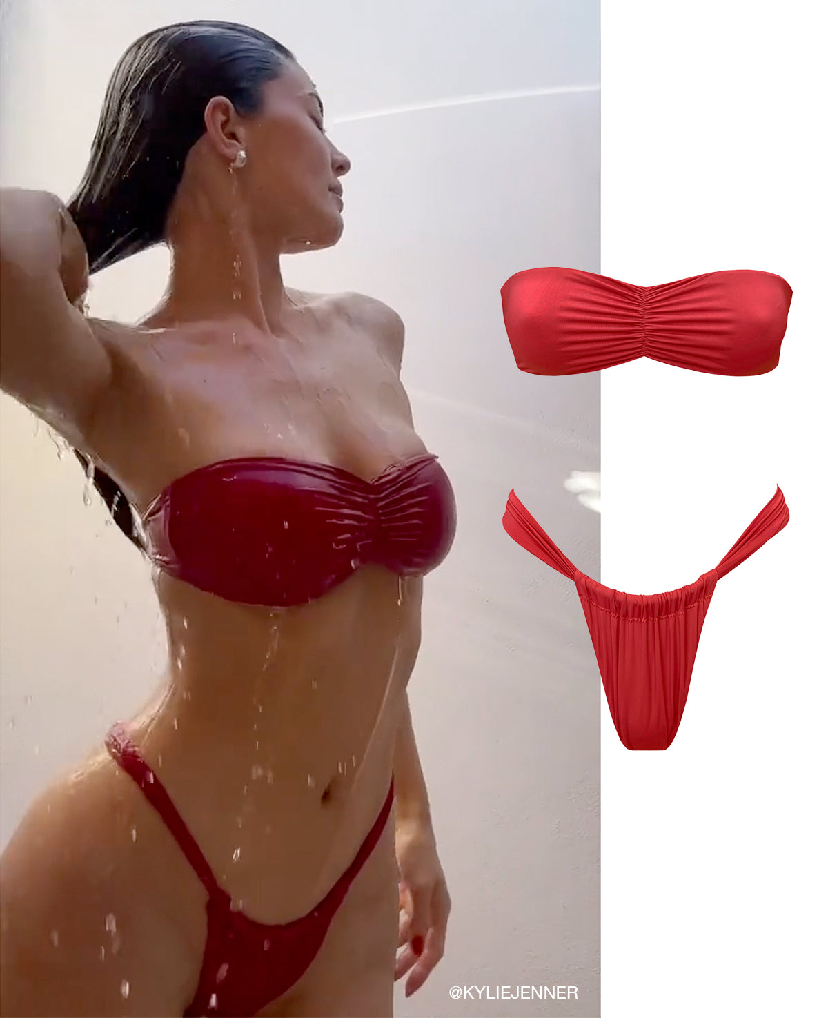 Kylie Jenner wearing the Faye bikini in Scarlet in the shower